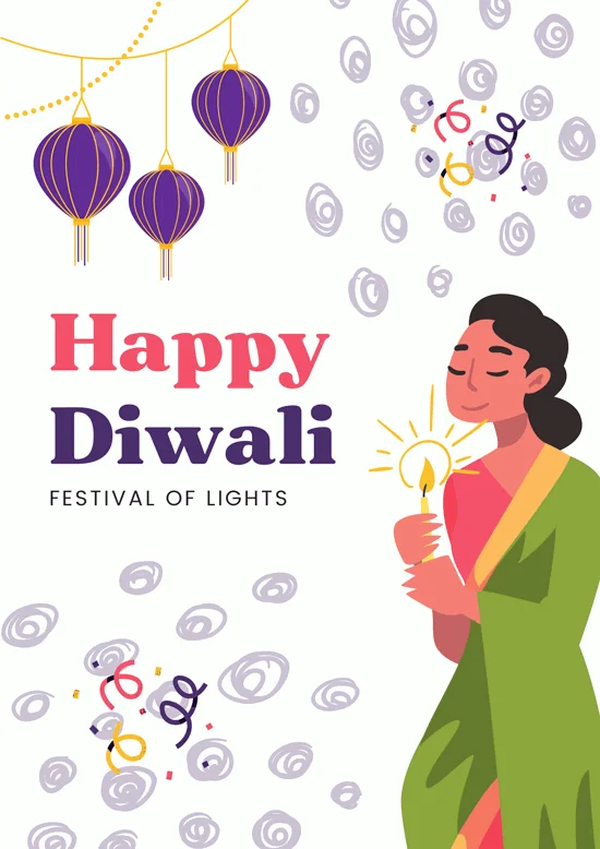 Diwali-Celebrate-Illustrated-Green-and-Purple-Poster
