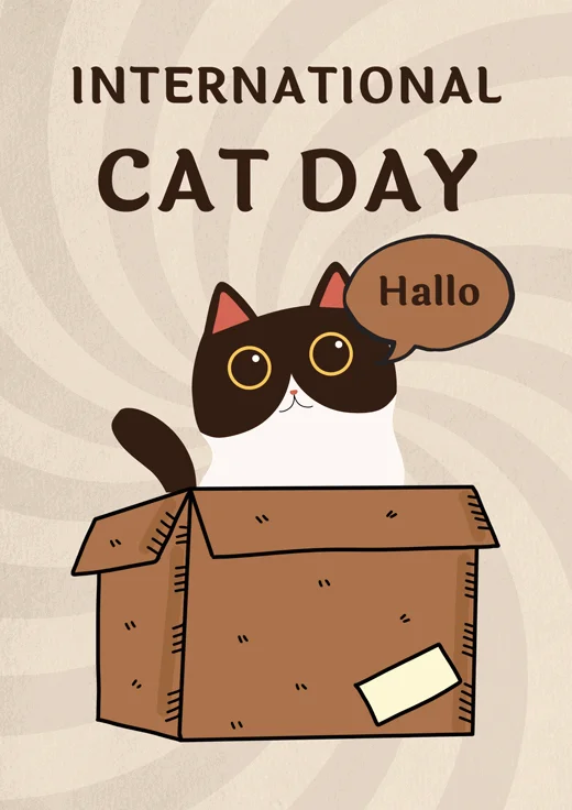 Dark-Brown-And-Cream-Simple-Illustration-Cute-International-Cat-Day-Poster