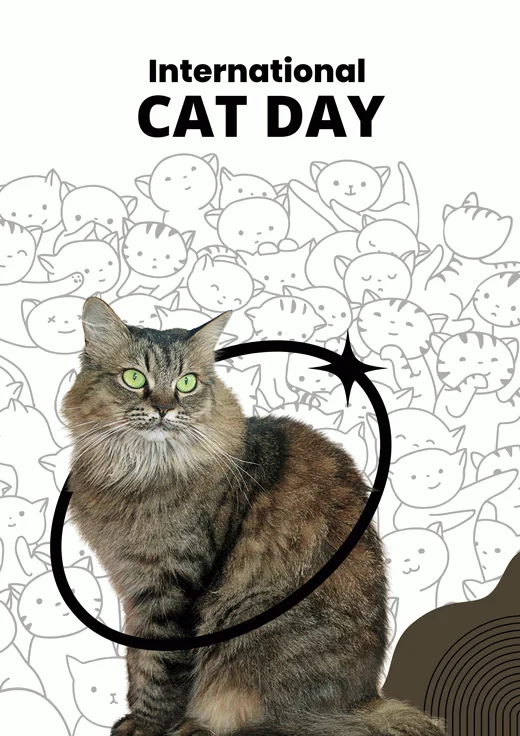 White-Brown-Illustration-Modern-International-Cat-Day-Poster